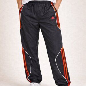 Vintage Adidas Track Pants Black Red Orange 3-Stripe Nylon Joggers